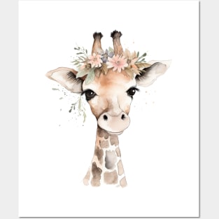 Watercolor baby giraffe Posters and Art